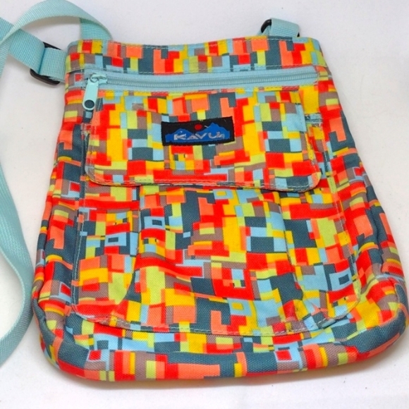 Kavu Keeper Crossbody Bag Geometric Teal Yellow Red - Picture 1 of 10